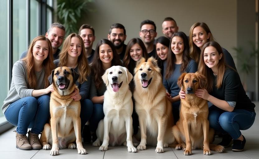 L'équipe École Canine Lumière réunie avec des chiens