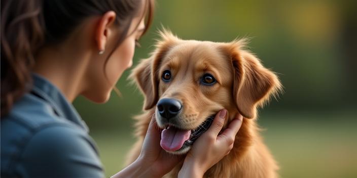 Éducatrice caressant un chien suite à un bon comportement