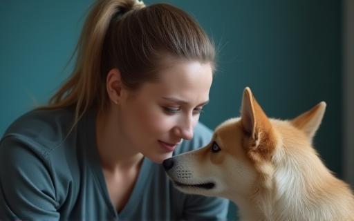 Dresseuse calmant un chien anxieux