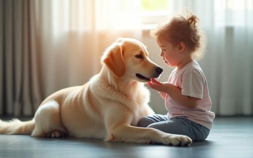 Chien calme dans un hôpital avec un enfant